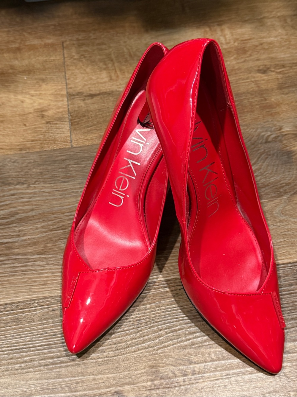 Calvin Klein Bright Red Patent Pointed Pumps